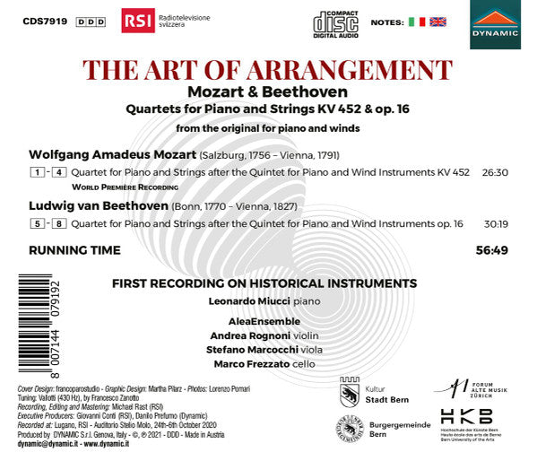 Wolfgang Amadeus Mozart & Ludwig van Beethoven, Leonardo Miucci, Alea Ensemble : The Art Of Arrangement (CD, Album)