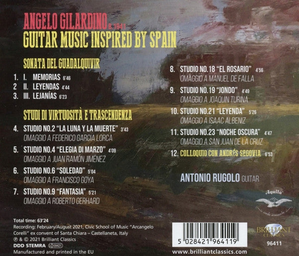 Angelo Gilardino, Antonio Rugolo : Guitar Music Inspired By Spain (CD, Album)