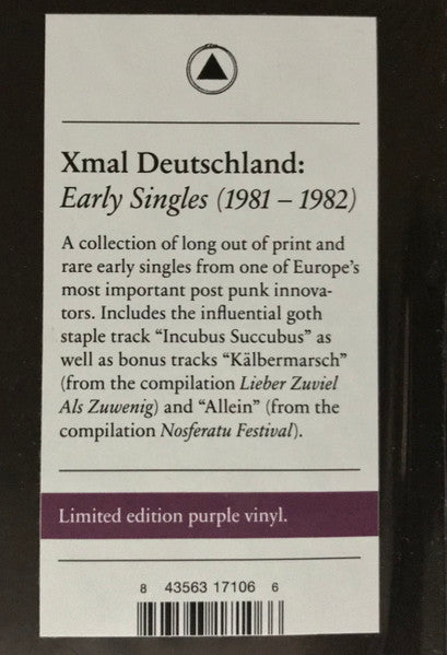 X Mal Deutschland : Early Singles (1981 - 1982) (LP, Comp, Ltd, RM, Pur)