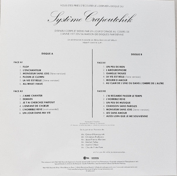 Le Système Crapoutchik : Flop (2xLP, Album, Comp, Ltd, RE, Gat)