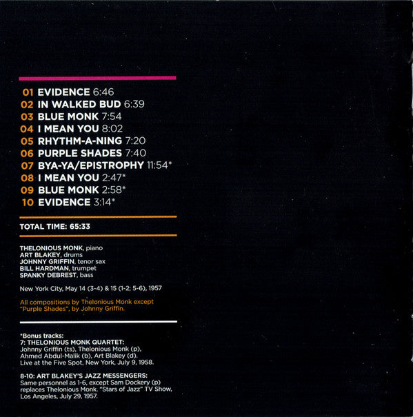 Art Blakey & The Jazz Messengers With Thelonious Monk : Art Blakey's Jazz Messengers With Thelonious Monk (CD, Album, RE, RM)
