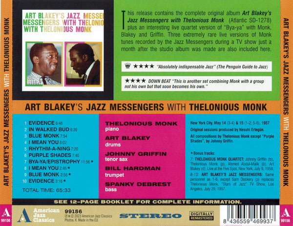 Art Blakey & The Jazz Messengers With Thelonious Monk : Art Blakey's Jazz Messengers With Thelonious Monk (CD, Album, RE, RM)