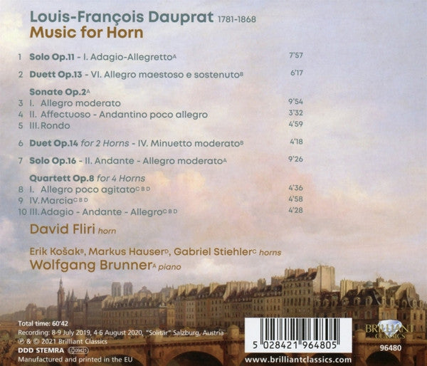 Louis François Dauprat, David Fliri, Wolfgang Brunner : Music For Horn (CD, Album)