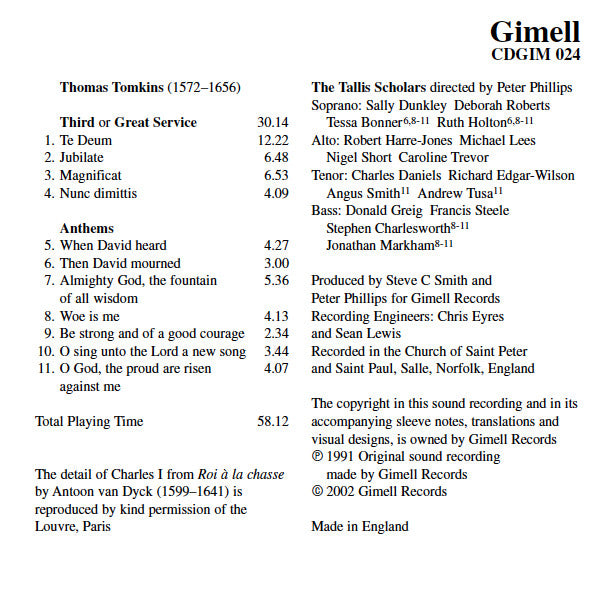 Thomas Tomkins - The Tallis Scholars Directed By Peter Phillips (2) : The Great Service (CD, Album, RE)