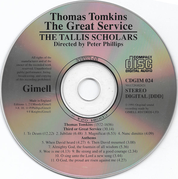 Thomas Tomkins - The Tallis Scholars Directed By Peter Phillips (2) : The Great Service (CD, Album, RE)