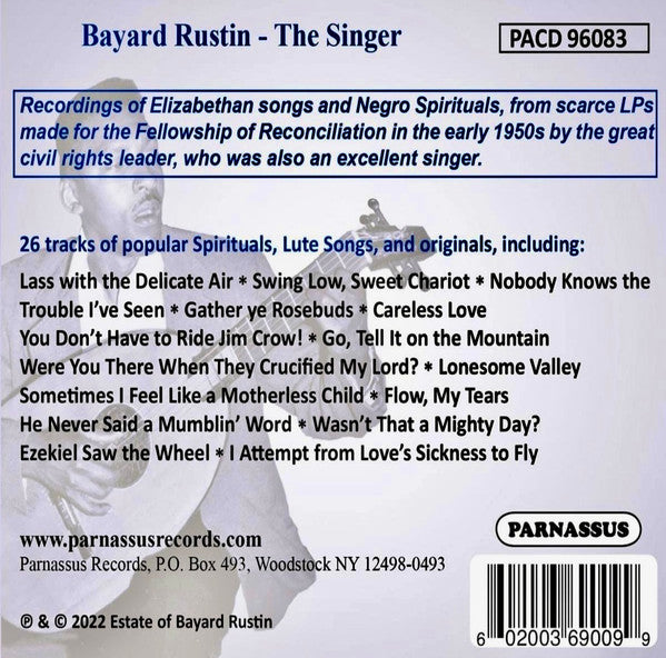 Bayard Rustin : The Singer • Negro Spirituals, Lute Songs & More (CD, Comp, Mono, RE)