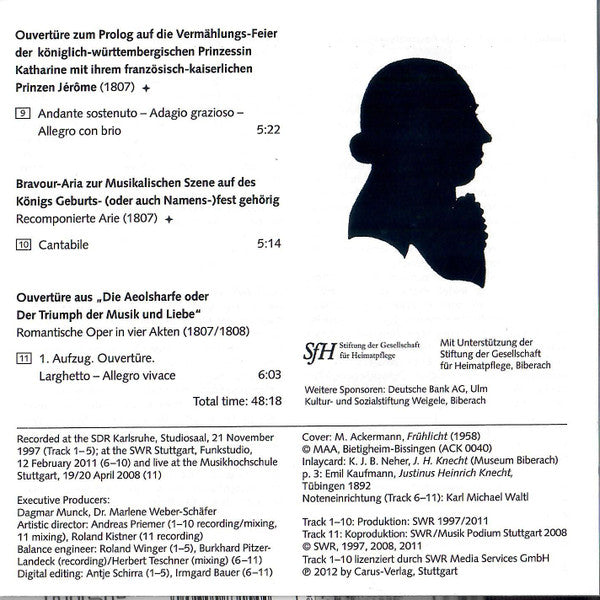 Justin Heinrich Knecht, Sarah Wegener, Hofkapelle Stuttgart, Frieder Bernius : Grande Symphonie: Orchesterwerke Und Arien (CD)
