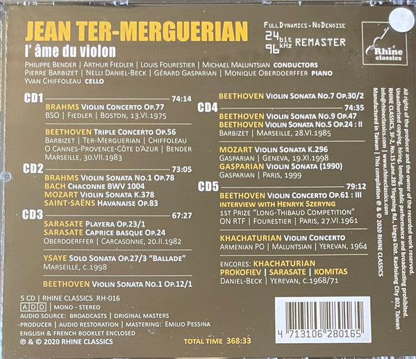 Jean Ter-Merguérian : L'Âme Du Violon (5xCD, Comp, Mono, RM + Box, Comp)