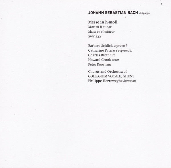 Johann Sebastian Bach - Collegium Vocale, Philippe Herreweghe : Mass In B Minor (2xCD, Album, RE)