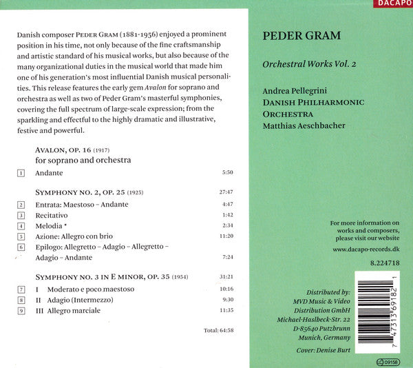 Peder Gram, The Danish Philharmonic Orchestra, Matthias Aeschbacher, Andrea Pellegrini : Orchestral Works Vol. 2 (CD)