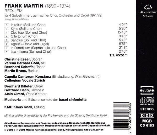 Frank Martin (3), Collegium Vocale Zürich : Requiem (CD, Album)