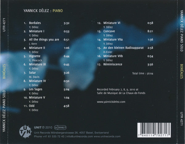 Yannick Délez : Boréales (Piano Solo) (CD, Album)