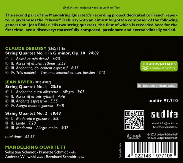Claude Debussy, Jean Rivier, Mandelring Quartett : Debussy & Rivier (CD, Album)