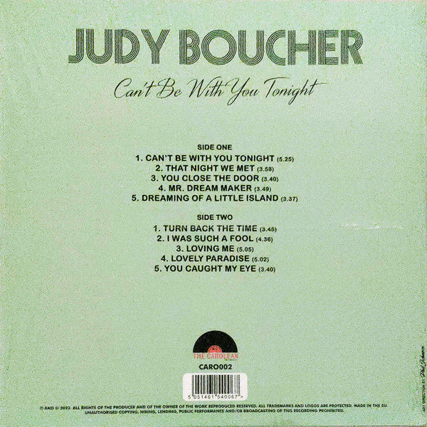 Judy Boucher : Can't Be With You Tonight (LP, Album, RE)