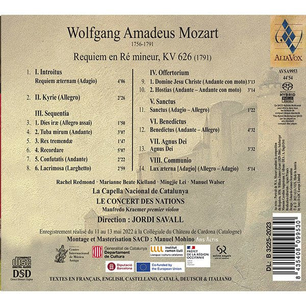W. A. Mozart* • Rachel Redmond, Marianne Beate Kielland, Mingjie Lei, Manuel Walser, La Capella Nacional De Catalunya, Le Concert des Nations, Jordi Savall : Requiem (SACD, Hybrid, Multichannel, Album)