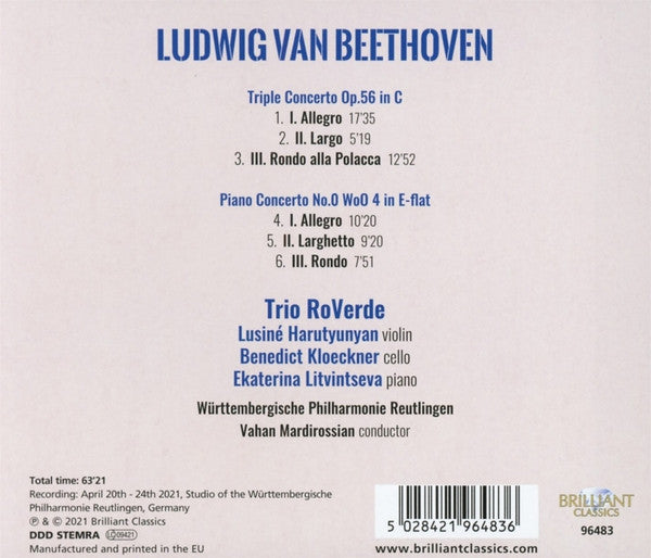 Ludwig van Beethoven, Trio RoVerde, Württembergische Philharmonie Reutlingen, Vahan Mardirossian : Triple Concerto; Piano Concerto No. 0 (CD, Album)