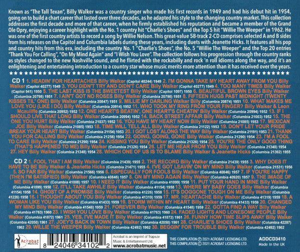 Billy Walker : The Tall Texan - Selected Singles 1949-62 (2xCDr, Comp)