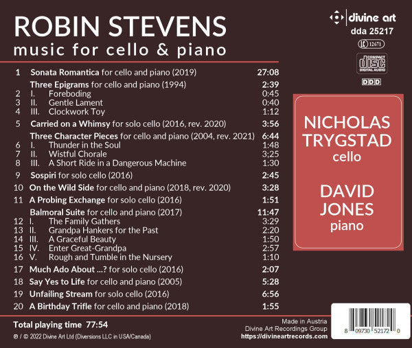 Robin Stevens (3), Nick Trygstad, David Jones (33) : Music For Cello And Piano (CD, Album)