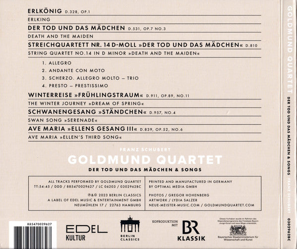 Franz Schubert  -  Goldmund Quartett : Der Tod Und Das Mädchen & Songs (CD, Album, Dig)