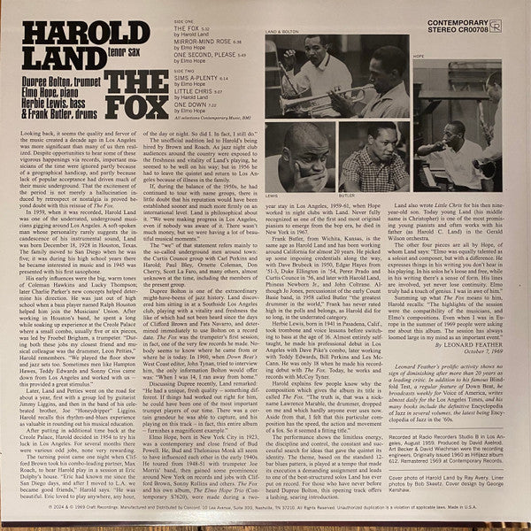 Harold Land : The Fox (LP, Album, RE, RM, 180)