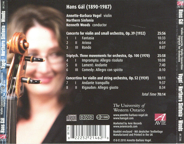 Hans Gal, Annette-Barbara Vogel, Northern Sinfonia, Kenneth Woods (2) : Violin Concerto (CD, Album)