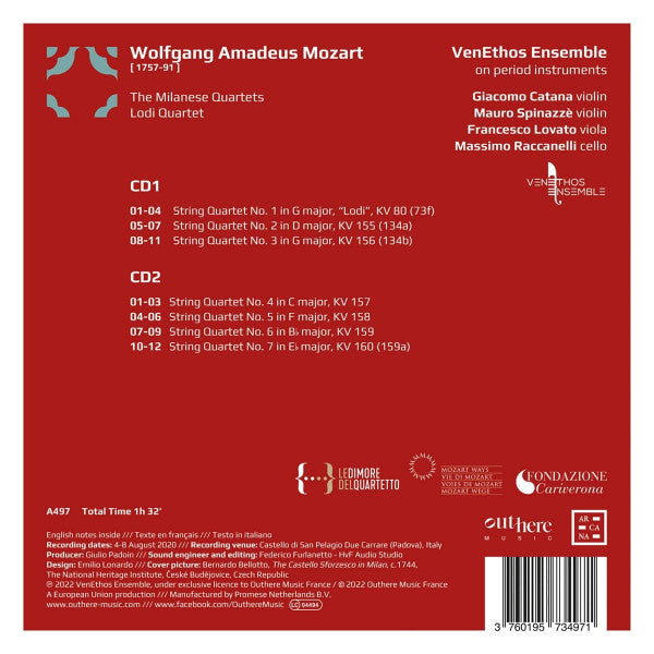 Wolfgang Amadeus Mozart, VenEthos Ensemble : The Milanese Quartets - Lodi Quartet (2xCD, Album)