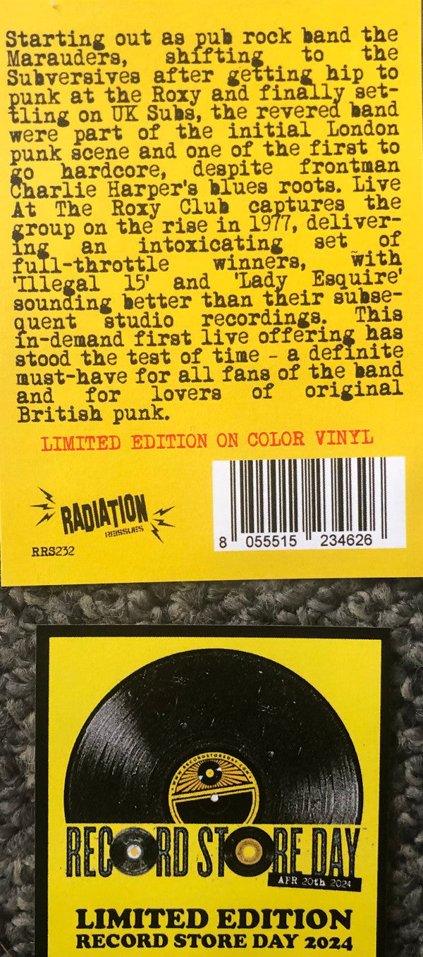 UK Subs : Live At The Roxy 1977 (LP, RSD, Ltd, Yel)
