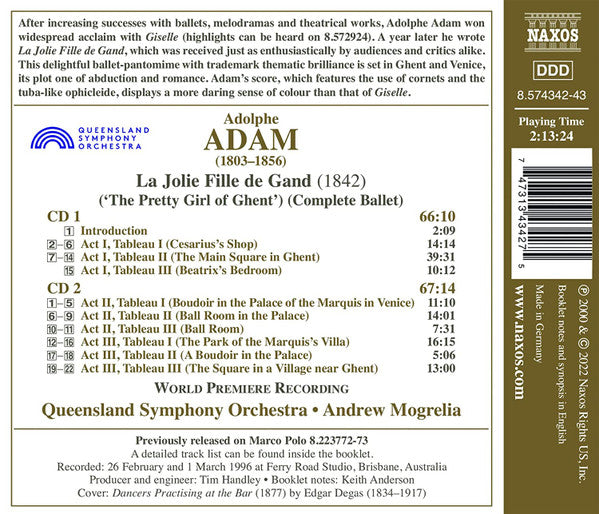 Adolphe C. Adam, Queensland Symphony Orchestra, Andrew Mogrelia : La Jolie Fille De Gand (Complete Ballet) (2xCD, Album, RE)