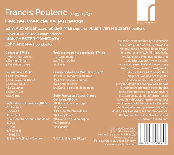 Francis Poulenc - Sam Alexander (4), Soraya Mafi, Julien Van Mellaerts, Lawrence Zazzo, The Manchester Camerata, John Andrews (28) : Les Œuvres De Sa Jeunesse (CD, Album)