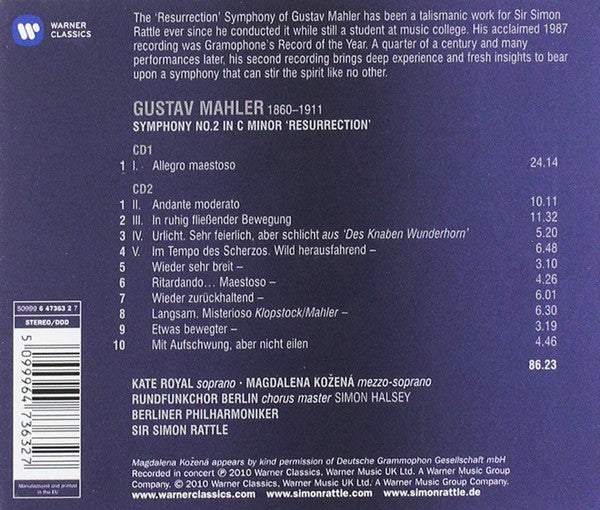 Gustav Mahler, Kate Royal, Magdalena Kožená, Rundfunkchor Berlin, Berliner Philharmoniker, Sir Simon Rattle : Resurrection (2xCD, RE)