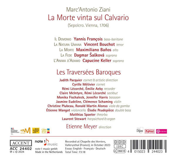 Marc'Antonio Ziani - Les Traversées Baroques, Etienne Meyer, Judith Pacquier : La Morte Vinta Sul Calvario (Sepolcro. Vienna, 1706) (CD, Album)
