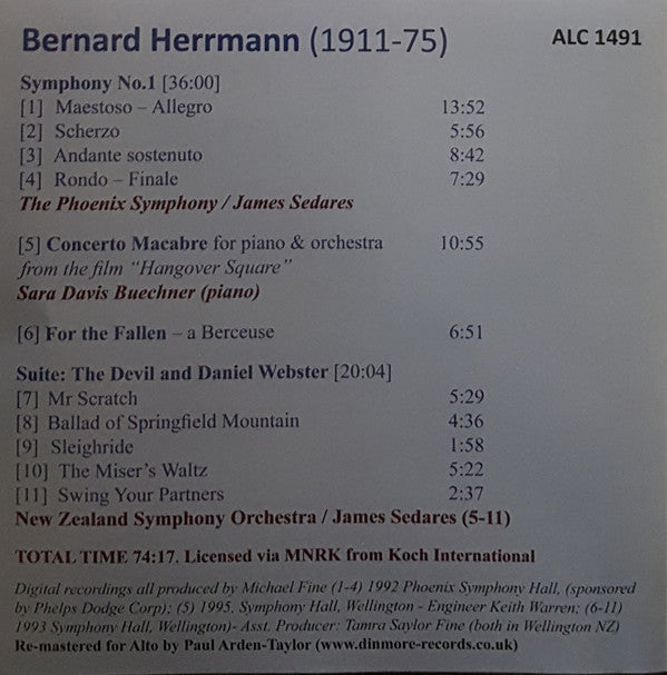 Bernard Herrmann : Symphony 1, Concerto Macabre, The devil & Daniel Webster (suite) (CD)