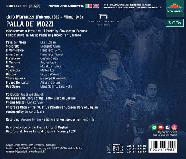 Gino Marinuzzi, Elia Fabbian, Leonardo Caimi, Francesca Tiburzi, Giuseppe Grazioli, Orchestra del Teatro Lirico di Cagliari And Coro del Teatro Lirico di Cagliari : Palla de' Mozzi (3xCD, Album)