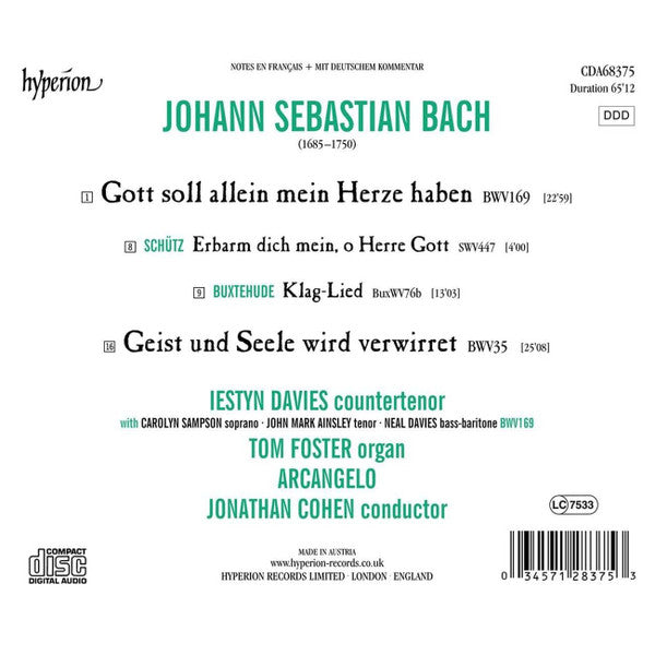 Johann Sebastian Bach, Iestyn Davies, Arcangelo, Jonathan Cohen (7) : Cantatas Nos 35; 169 (CD, Album)