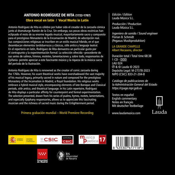 Antonio Rodríguez de Hita - La Grande Chapelle, Albert Recasens : Obra Vocal En Latin (CD, Album)