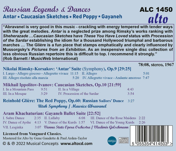 Nikolai Rimsky-Korsakov, Mikhail Ippolitov-Ivanov, Reinhold Glière, Aram Khatchaturian, Maurice Abravanel, Utah Symphony Orchestra, Vladimir Golschmann, Orchester Der Wiener Staatsoper : Russian Legends & Dances (CD, Comp)
