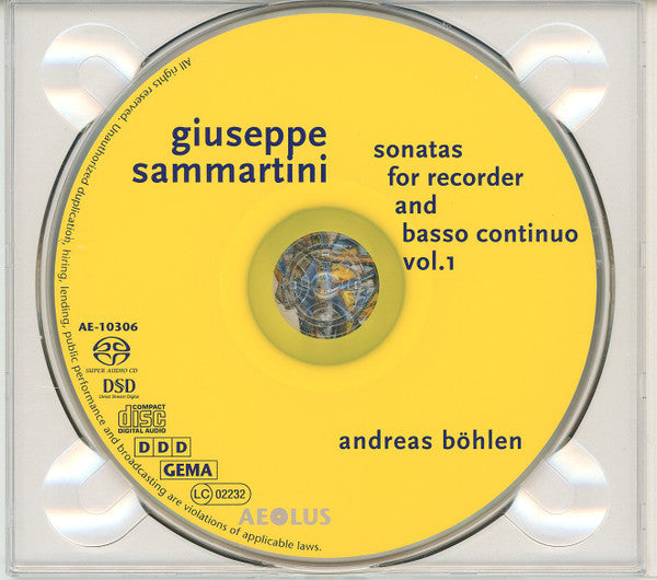 Andreas Böhlen, Michael Hell, Daniel Rosin, Pietro Prosser, Giuseppe Sammartini : Sonatas For Recorder, Vol. 1 (SACD, Hybrid, Multichannel, Album)