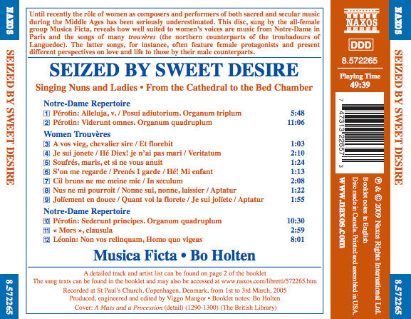 Musica Ficta, Bo Holten : Seized By Sweet Desire (Singing Nuns And Ladies From The Cathedral To The Bed Chamber) (CD, Album)