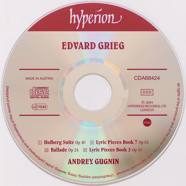 Edvard Grieg, Andrey Gugnin : Holberg Suite, Ballade & Lyric Pieces (CD, Album)