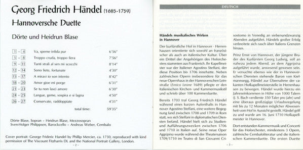 Georg Friedrich Händel - Dörte Blase, Heidrun Blase : Hannoversche Duette (CD, Album)