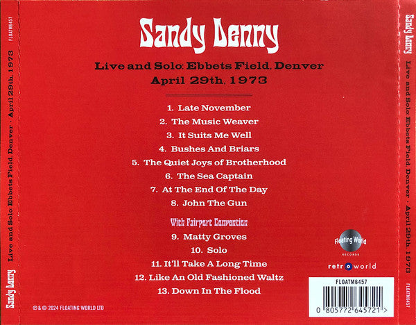 Sandy Denny : Live & Solo: Ebbets Field, Denver April 29th, 1973 (CD)