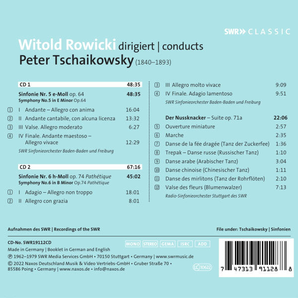 Witold Rowicki, Pyotr Ilyich Tchaikovsky, SWR Sinfonieorchester Baden-Baden Und Freiburg, Radio-Sinfonieorchester Stuttgart : Sinfonien Nr. 5 & 6; Nußknacker-Suite (2xCD, Comp, RM)