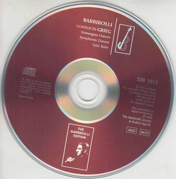 Sir John Barbirolli, Hallé Orchestra : Barbirolli Conducts Grieg (CDr, Comp, RE, RM)