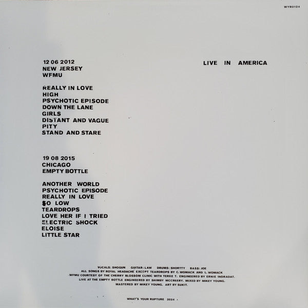 Royal Headache : Live In America (LP, Album, Ltd)