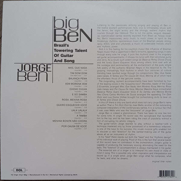 Jorge Ben : Big Ben (Brazil's Towering Talent Of Guitar And Song) (LP, Album, RE, 180)