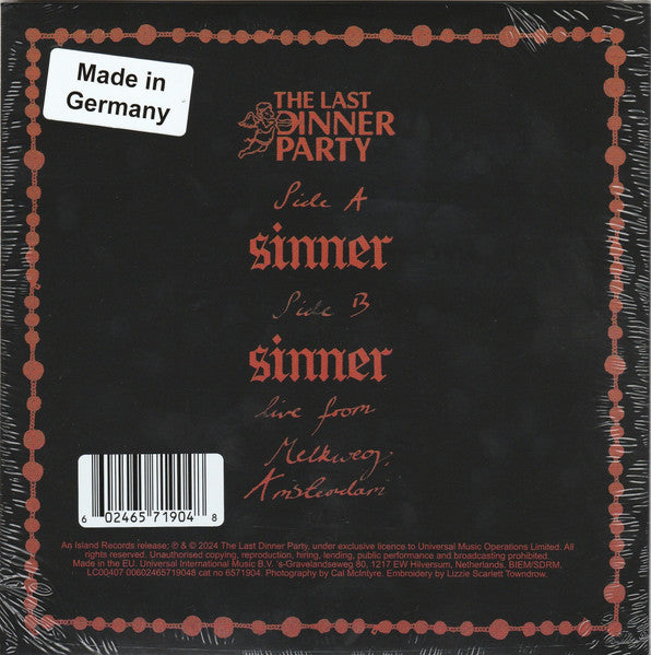 The Last Dinner Party : Sinner (7", Single, Ltd, Whi)