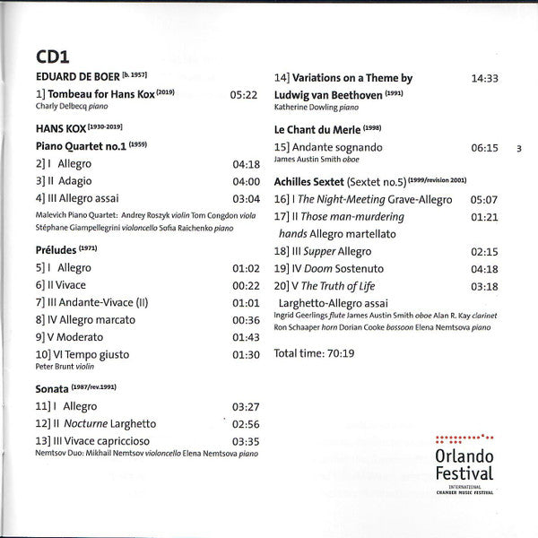 Hans Kox : Chamber Music At Orlando (2xCD)