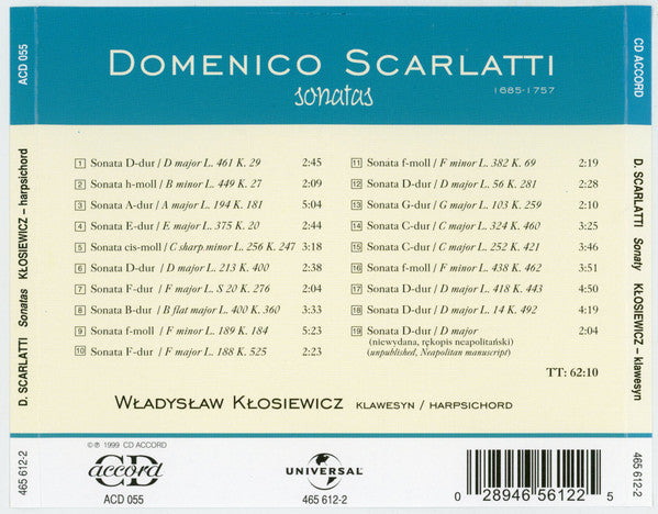 Domenico Scarlatti, Władysław Kłosiewicz : Sonatas (CD)