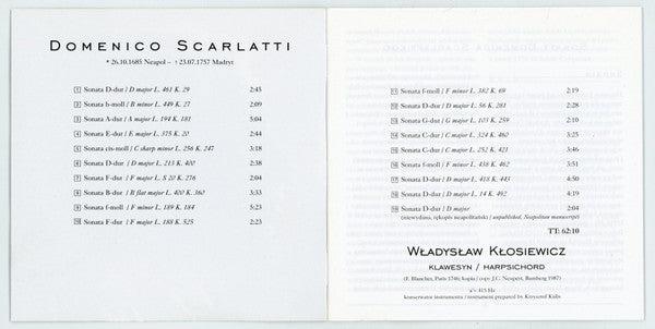 Domenico Scarlatti, Władysław Kłosiewicz : Sonatas (CD)