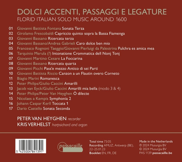 Peter Van Heyghen, Kris Verhelst : Dolce Accenti, Passaggi E Legature - Florid Italian Solo Music Around 1600 (CD)